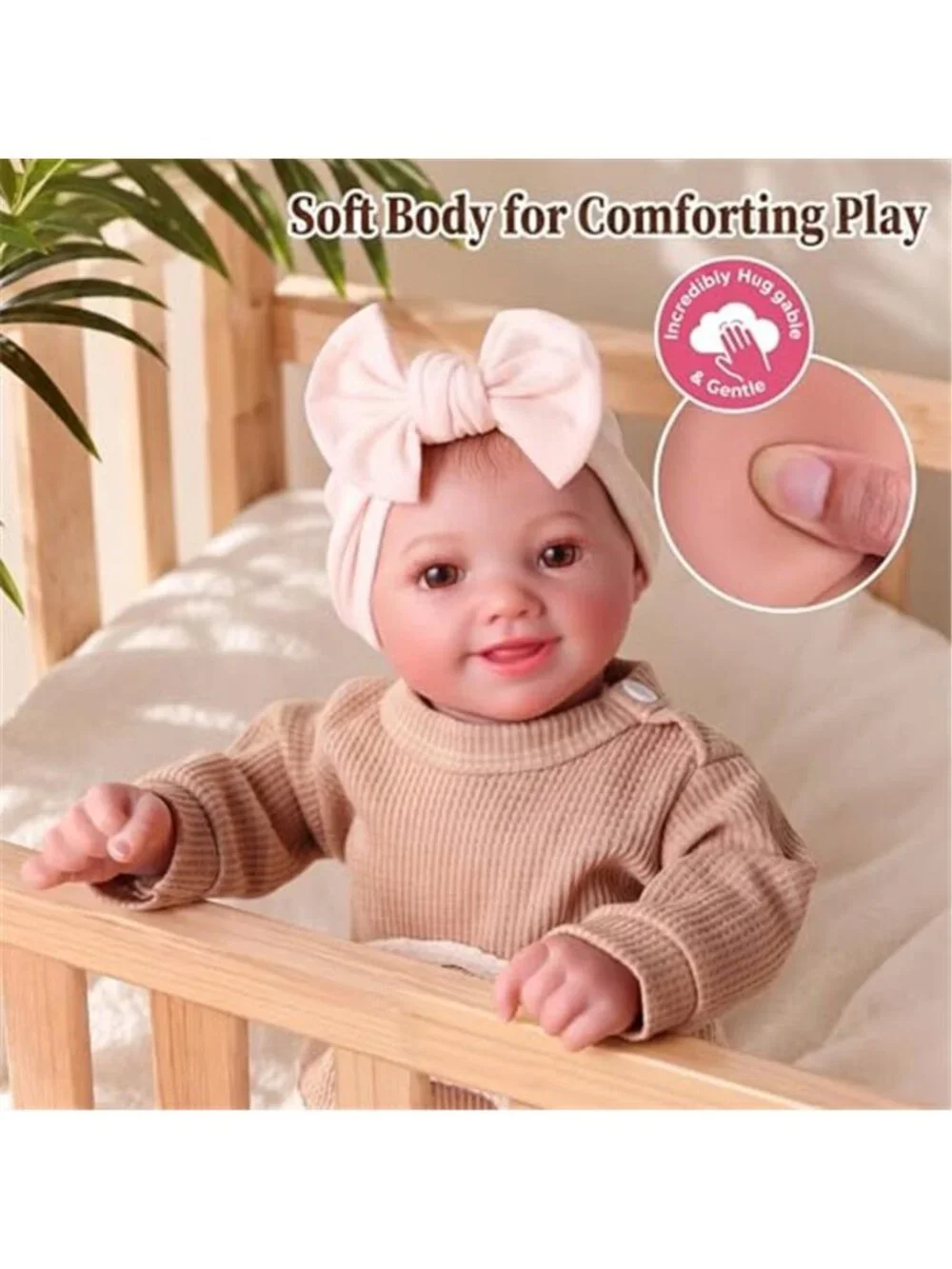 17 Inch Reborn Baby Doll Smiling Girl Soft Body Pacifier Bottle Rattles Set